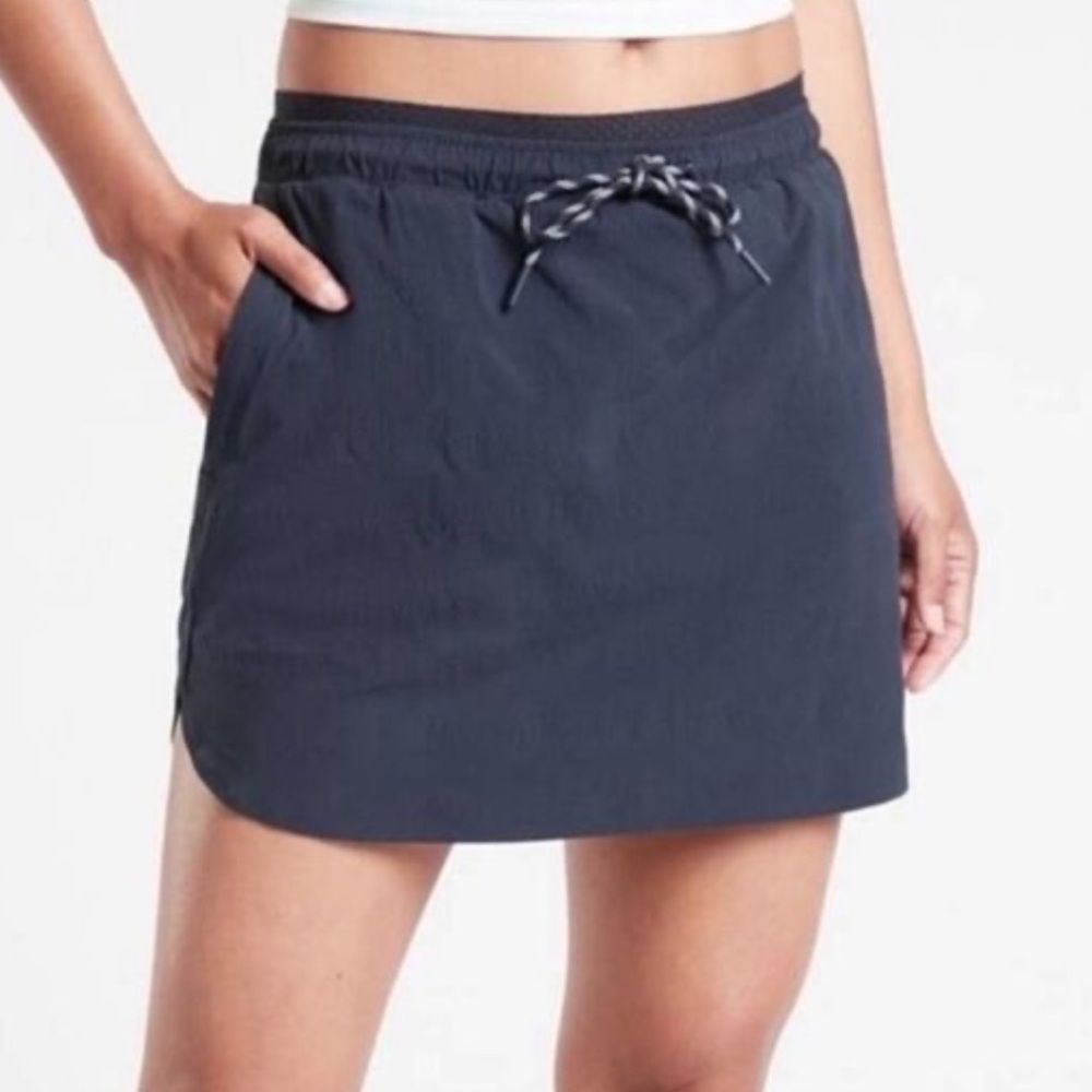 Athleta Crest Skort Sz 6 Navy Blue Trekkie Ripstop Drawstring Tennis Pickleball
